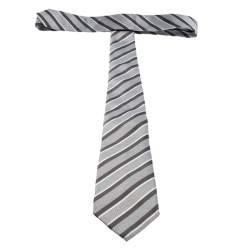 Pre Owned Giorgio Armani Grey Diagonal Striped Silk Jacquard Classic Tie