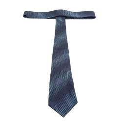 Pre Owned Giorgio Armani Navy Blue Diagonal Dot Patterned Silk Tie