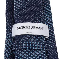 Pre Owned Giorgio Armani Navy Blue Diagonal Dot Patterned Silk Tie