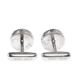 Pre Owned Giorgio Armani Black Enamel Textured Silver Cufflinks