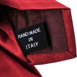 Giorgio Armani Red Logo Embroidered Silk Tie