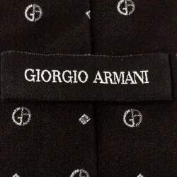 Pre Owned Giorgio Armani Black Logo Jacquard Silk Tie