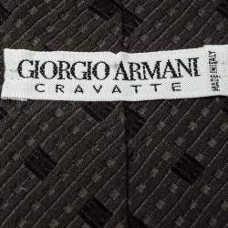 Pre Owned Giorgio Armani Dark Green Geometric Detail Silk Traditional Tie