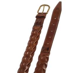Pre Owned Giorgio Armani Brown Braided Leather Buckle Belt 95 CM