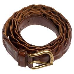 Pre Owned Giorgio Armani Brown Braided Leather Buckle Belt 95 CM