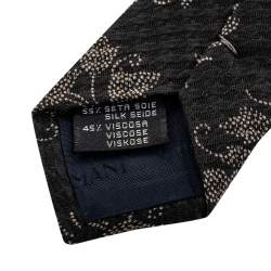Pre Owned Giorgio Armani Black Floral Print Textured Silk Blend Traditional Tie