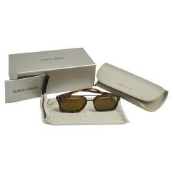 Giorgio Armani Brown Havana/ Gold Mirrored AR 6063 Square Sunglasses