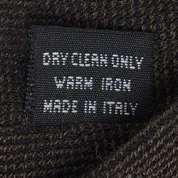 Pre Owned Giorgio Armani Classico Dark Brown Patterned Wool Knit Stitched Tie