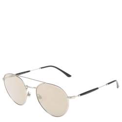 Giorgio Armani Matte Silver/Grey Mirrored AR 6075 Aviator Sunglasses