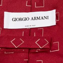 Pre Owned Giorgio Armani Red Jacquard Silk Traditional Tie