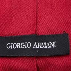 Pre Owned Giorgio Armani Red Silk Satin Logo Detail Tie