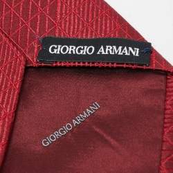Pre Owned Giorgio Armani Maroon Grid Stripe Pattern Silk Traditional Tie