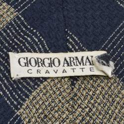 Pre Owned Giorgio Armani Vintage Blue Checked Silk Tie