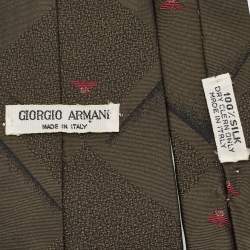 Pre Owned Giorgio Armani Vintage Dark Green Patterned Silk Tie
