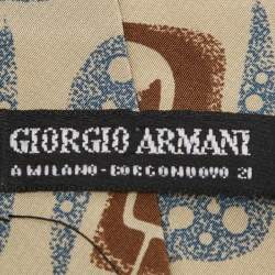 Giorgio Armani Vintage Khaki Printed Silk Tie