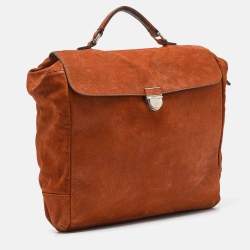 Pre Owned Giorgio Armani Brick Brown Nubuck Leather Flap Duffel Bag