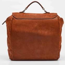 Pre Owned Giorgio Armani Brick Brown Nubuck Leather Flap Duffel Bag