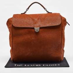 Pre Owned Giorgio Armani Brick Brown Nubuck Leather Flap Duffel Bag