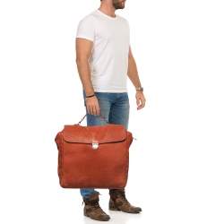 Pre Owned Giorgio Armani Brick Brown Nubuck Leather Flap Duffel Bag