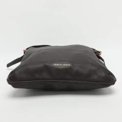 Pre Owned Giorgio Armani Brown Leather Messengers Bag