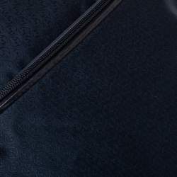 Giorgio Armani Navy Blue Monogram Fabric and Leather Front Zip Pocket Messenger Bag