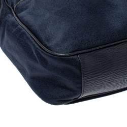 Giorgio Armani Navy Blue Monogram Fabric and Leather Front Zip Pocket Messenger Bag