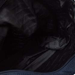 Giorgio Armani Navy Blue Monogram Fabric and Leather Front Zip Pocket Messenger Bag