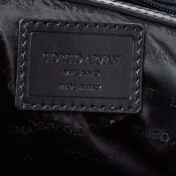 Giorgio Armani Navy Blue Monogram Fabric and Leather Front Zip Pocket Messenger Bag