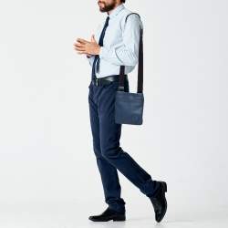 Giorgio Armani Ash Blue Leather Piattina Messenger Bag