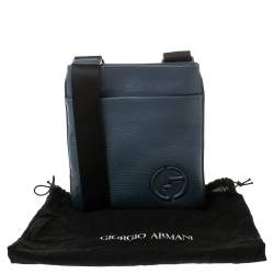 Giorgio Armani Ash Blue Leather Piattina Messenger Bag