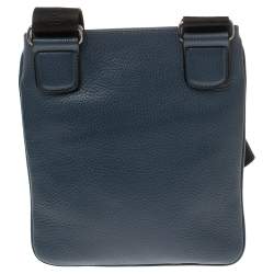 Giorgio Armani Ash Blue Leather Piattina Messenger Bag