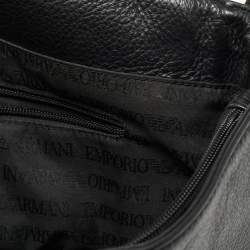 Giorgio Armani Black Leather Logo Flap Messenger Bag