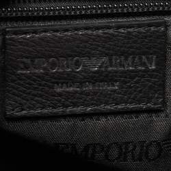 Giorgio Armani Black Leather Logo Flap Messenger Bag