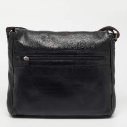 Giorgio Armani Black Leather Logo Flap Messenger Bag