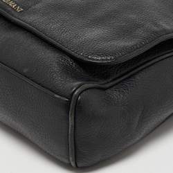 Giorgio Armani Black Leather Logo Flap Messenger Bag