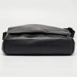 Giorgio Armani Black Leather Logo Flap Messenger Bag