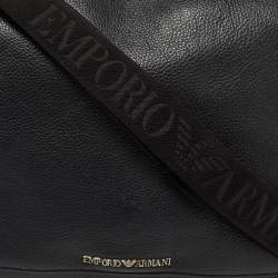 Giorgio Armani Black Leather Logo Flap Messenger Bag