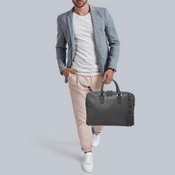 Giorgio Armani Black/Dark Grey Jacquard Coated Canvas Briefcase