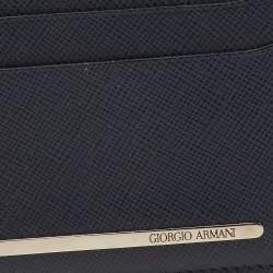 Giorgio Armani Navy Blue Leather Card Holder