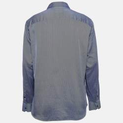 Pre Owned Giorgio Armani Navy Blue Patterned Cotton Long Sleeve Shirt XXXL