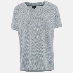 Giorgio Armani Grey Patterned Stretch Knit V-Neck T-Shirt XXL