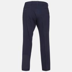 Giorgio Armani Navy Blue Textured Wool Trousers L