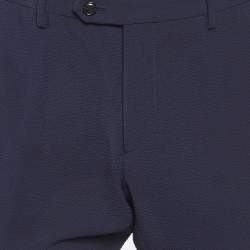 Giorgio Armani Navy Blue Textured Wool Trousers L