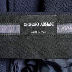 Giorgio Armani Navy Blue Textured Wool Trousers L