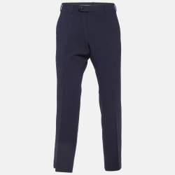 Giorgio Armani Navy Blue Textured Wool Trousers L