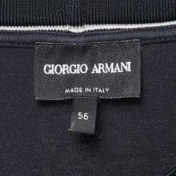 Pre Owned Giorgio Armani Navy Blue Logo Embroidered Jersey T-Shirt XXXL
