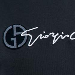 Pre Owned Giorgio Armani Navy Blue Logo Embroidered Jersey T-Shirt XXXL