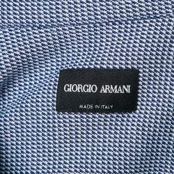 Giorgio Armani Blue Patterned Cotton Blend Knit Zip-Up Shirt M