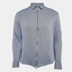 Giorgio Armani Blue Patterned Cotton Blend Knit Zip-Up Shirt M