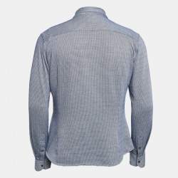 Giorgio Armani Blue Patterned Cotton Blend Knit Zip-Up Shirt M